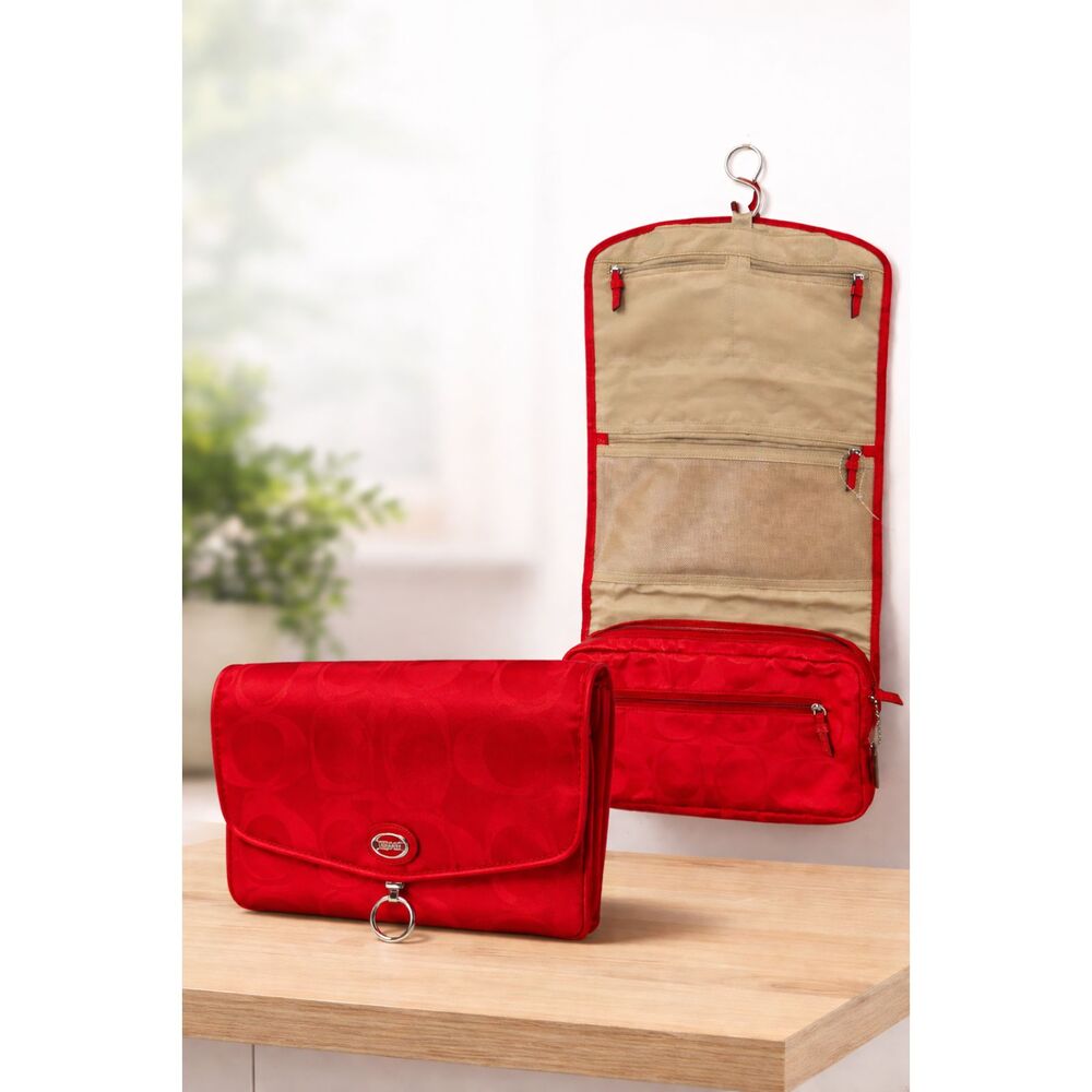 Coach Vibrant Red Hanging Cosmetic Travel Toiletry Bag EUC